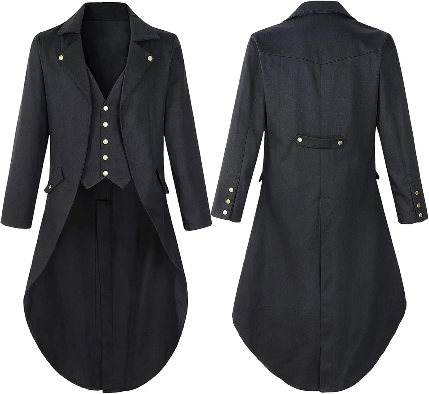 Dademeo Steampunk Gothic Coat Winter Jacket Solid Cardigan Long Sleeve Casual Trench Coat Long Sleeve High Low Button Coat