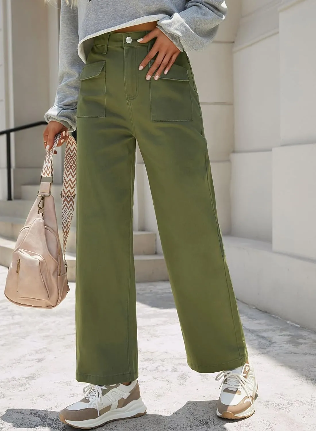 Dokotoo Womens Cargo Pants Women Baggy Wide Leg High Waist Casual Pants Jean Stretch Pants