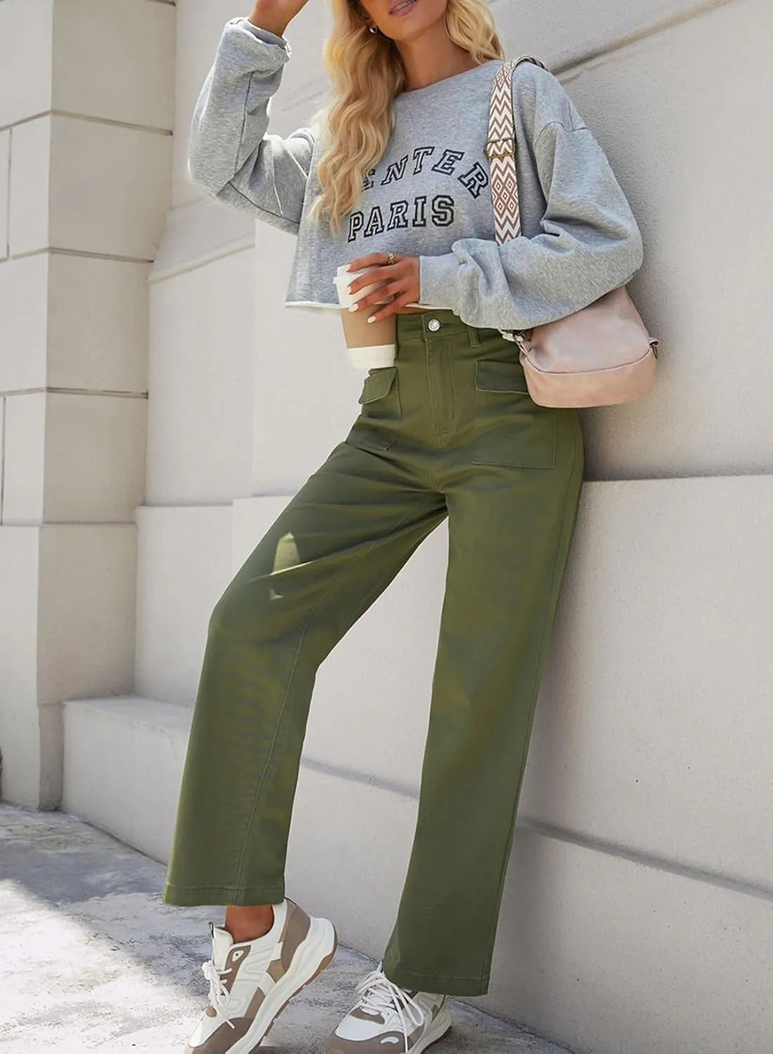 Dokotoo Womens Cargo Pants Women Baggy Wide Leg High Waist Casual Pants Jean Stretch Pants