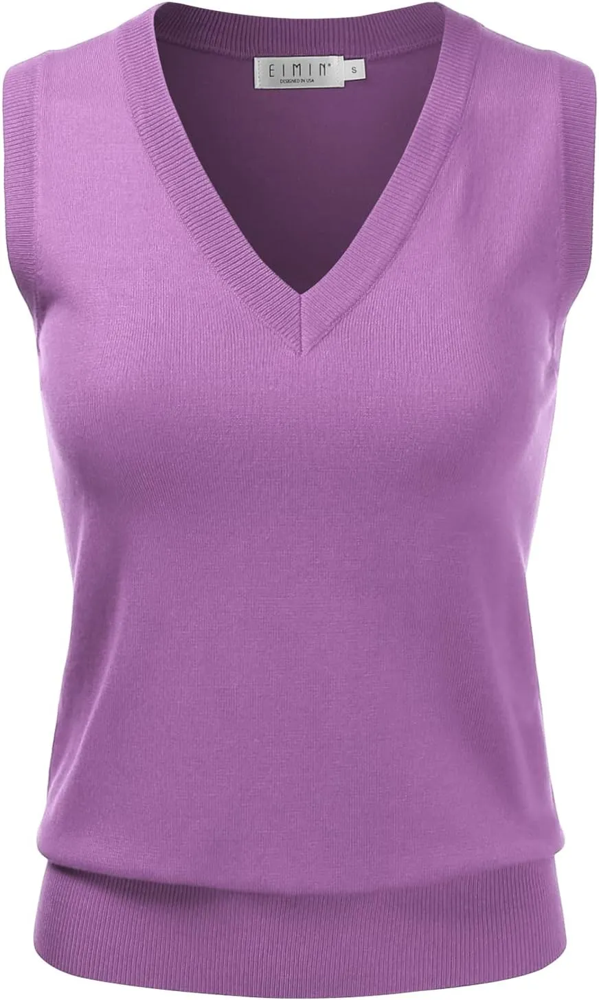 EIMIN Women's V-Neck Sleeveless Stretch Pullover Premium Sweater Vest Top (S-3X)
