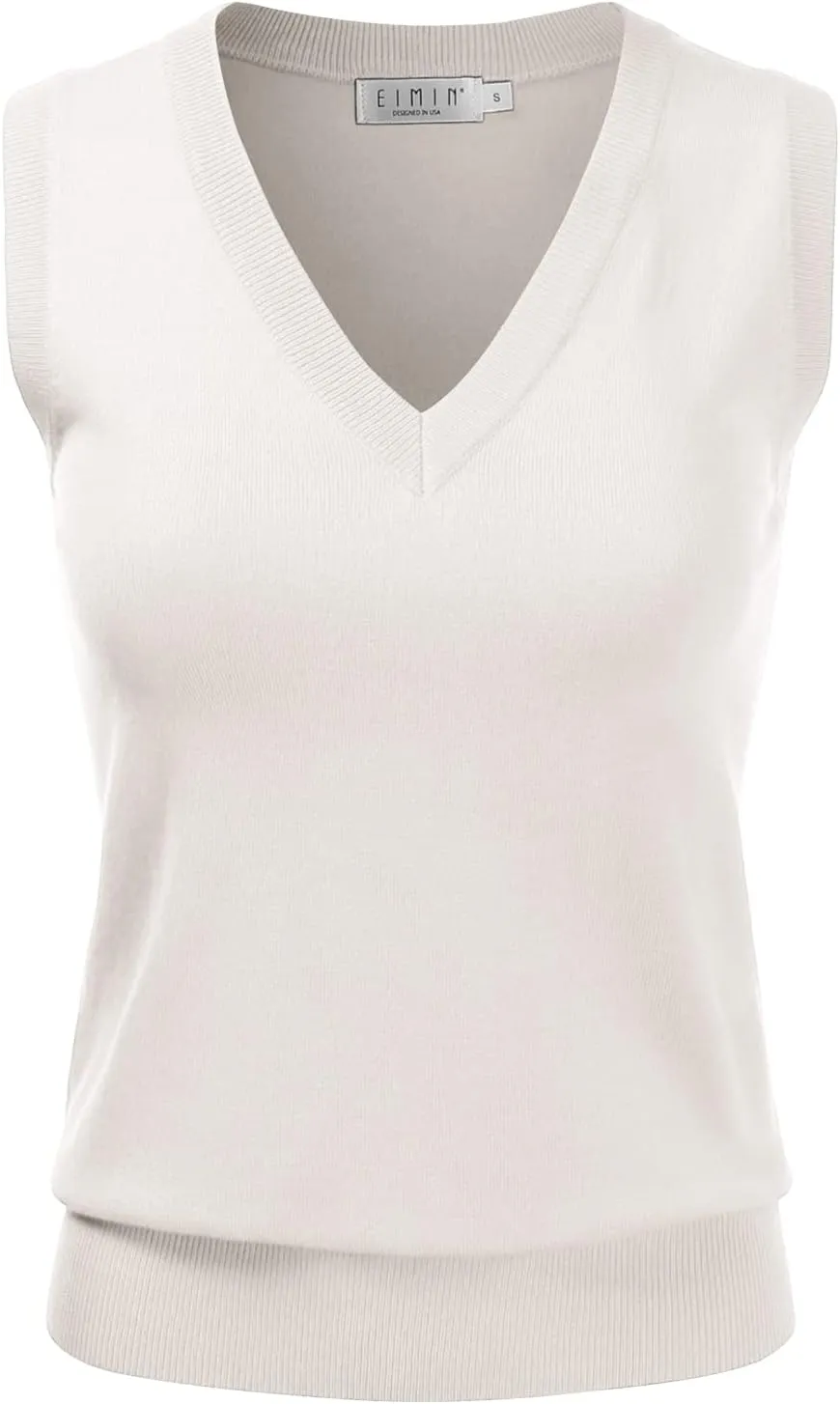 EIMIN Women's V-Neck Sleeveless Stretch Pullover Premium Sweater Vest Top (S-3X)