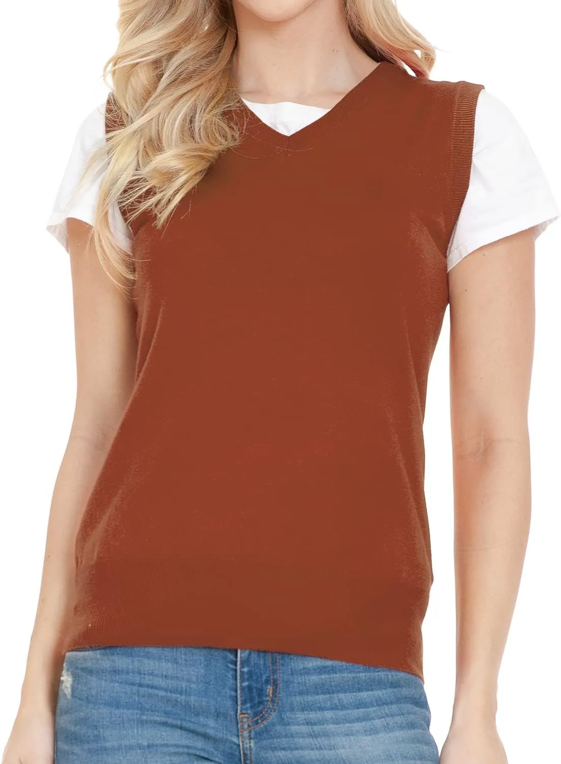 EIMIN Women's V-Neck Sleeveless Stretch Pullover Premium Sweater Vest Top (S-3X)