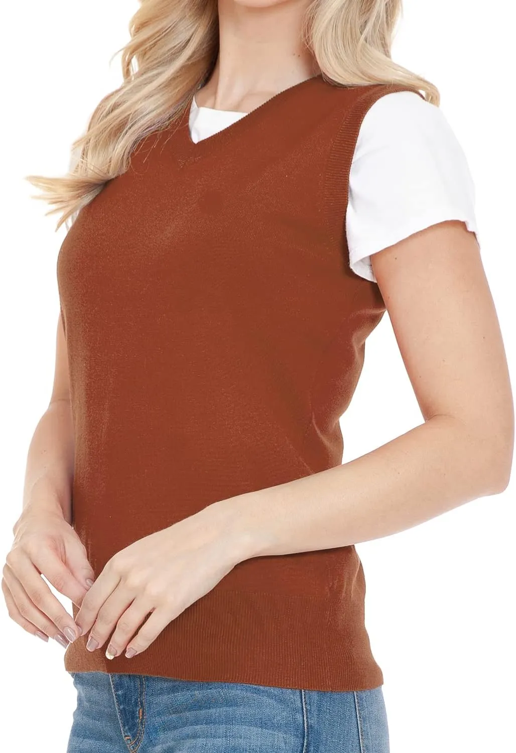 EIMIN Women's V-Neck Sleeveless Stretch Pullover Premium Sweater Vest Top (S-3X)