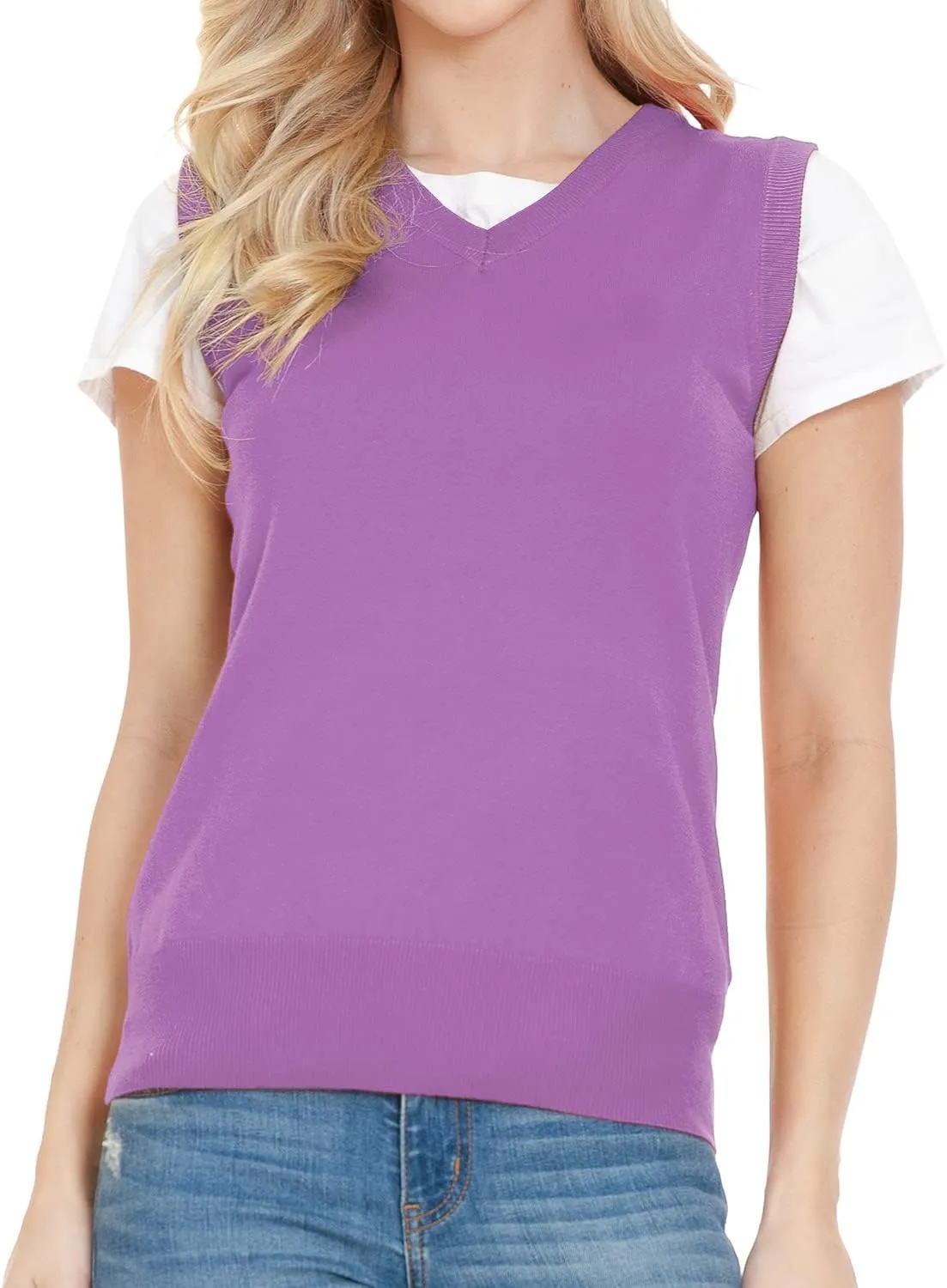 EIMIN Women's V-Neck Sleeveless Stretch Pullover Premium Sweater Vest Top (S-3X)