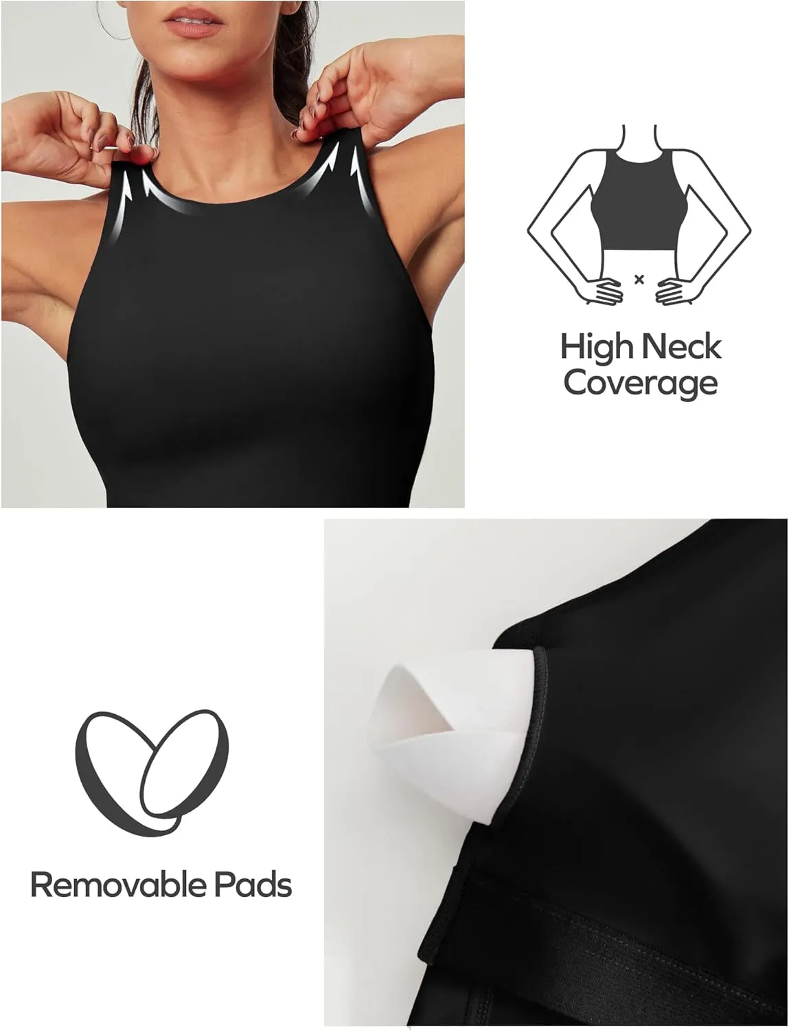 Ewedoos Longline Sports Bras for Women High Neck Racerback Sports Bra Padded Workout Crop Tank Tops with Built in Bra