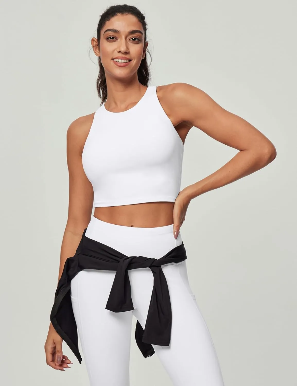Ewedoos Longline Sports Bras for Women High Neck Racerback Sports Bra Padded Workout Crop Tank Tops with Built in Bra