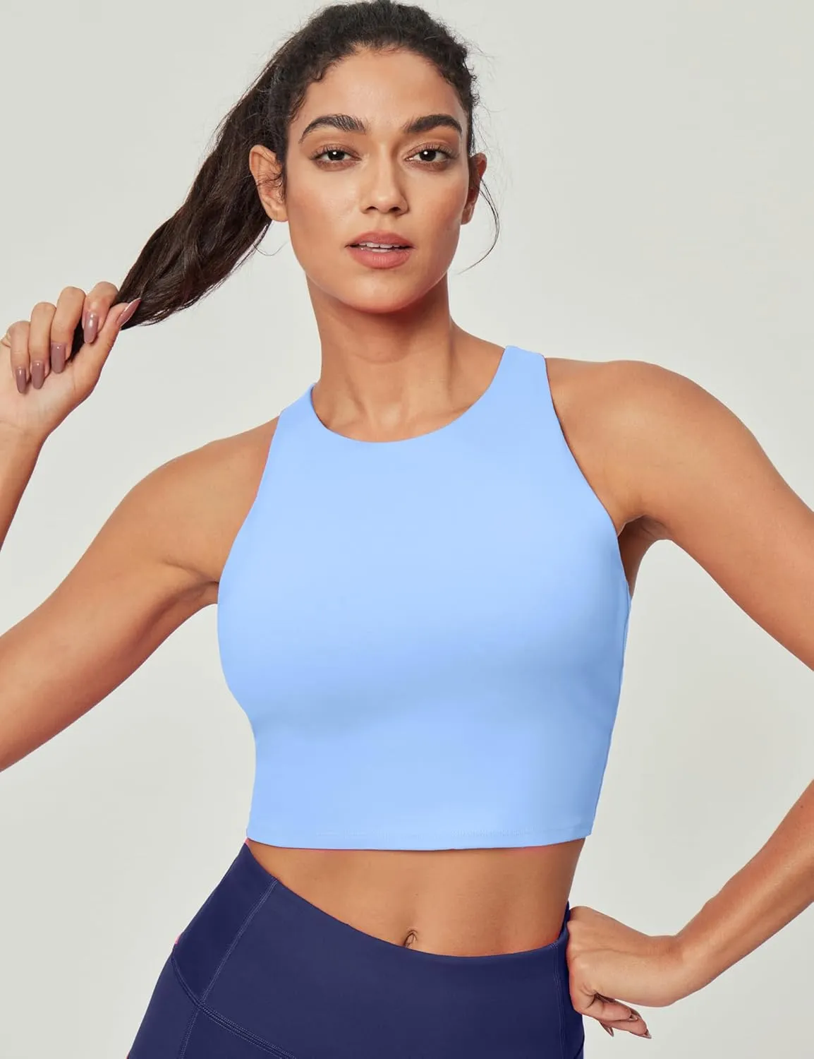 Ewedoos Longline Sports Bras for Women High Neck Racerback Sports Bra Padded Workout Crop Tank Tops with Built in Bra