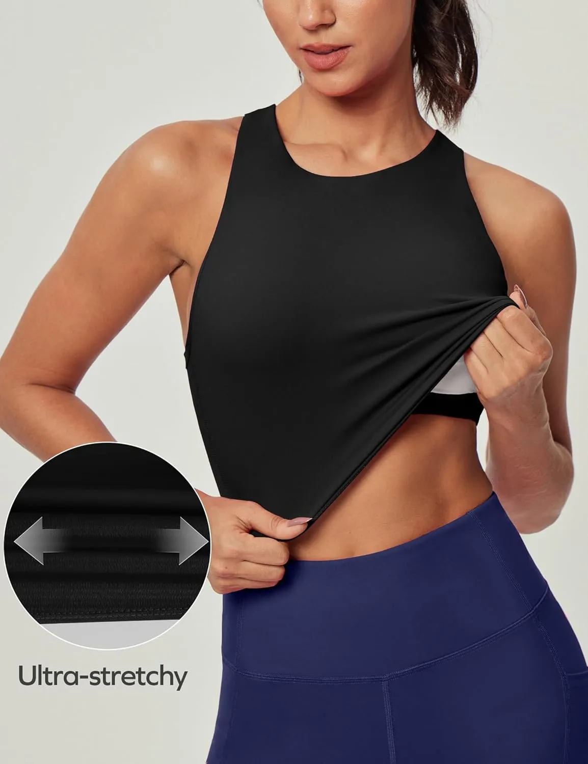 Ewedoos Longline Sports Bras for Women High Neck Racerback Sports Bra Padded Workout Crop Tank Tops with Built in Bra