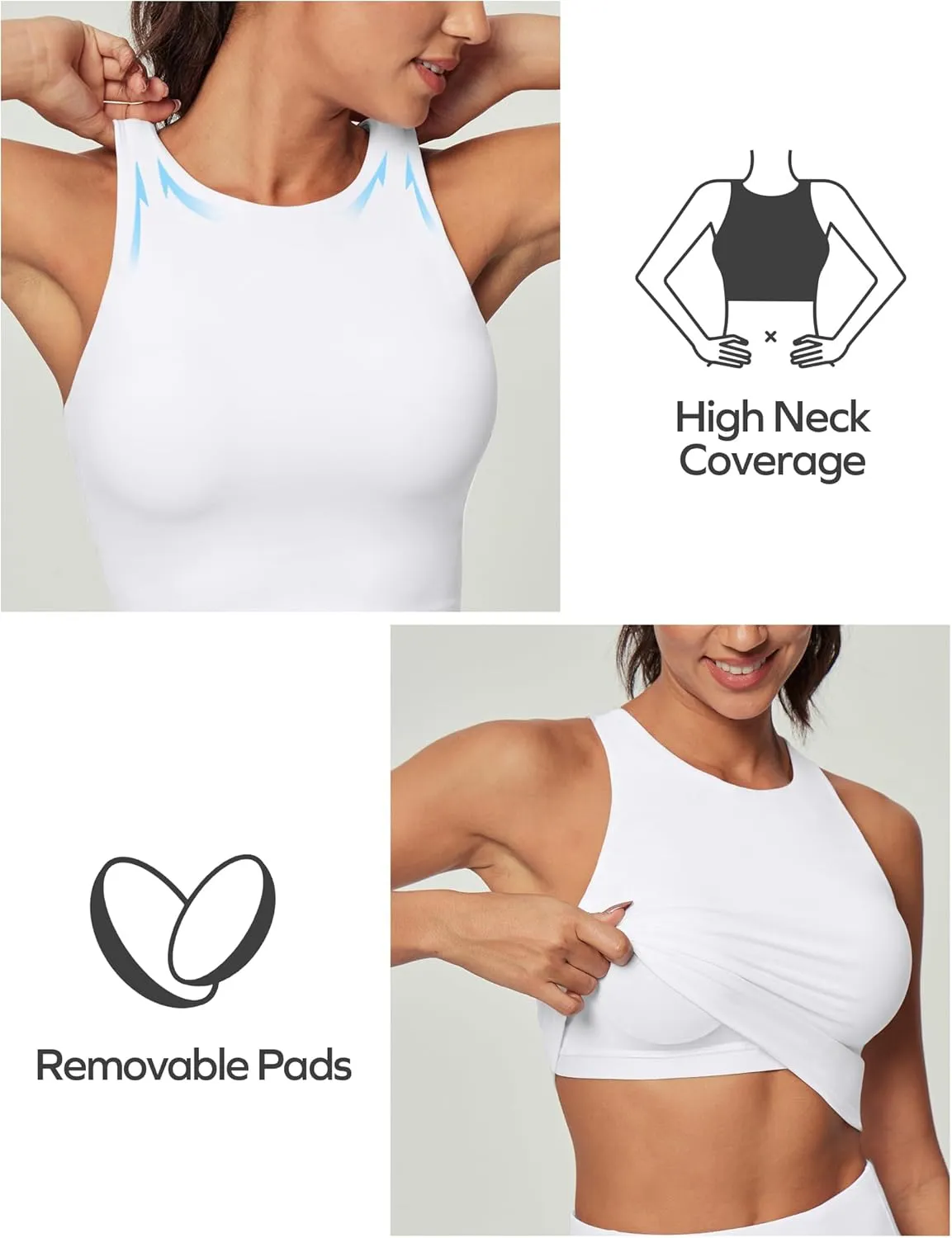 Ewedoos Longline Sports Bras for Women High Neck Racerback Sports Bra Padded Workout Crop Tank Tops with Built in Bra