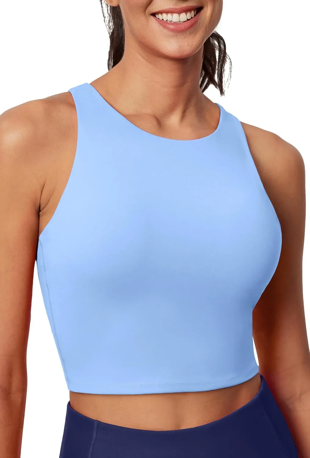 Ewedoos Longline Sports Bras for Women High Neck Racerback Sports Bra Padded Workout Crop Tank Tops with Built in Bra