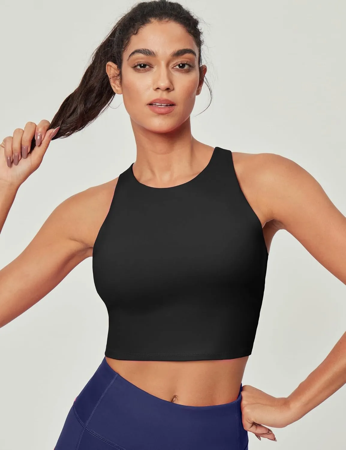 Ewedoos Longline Sports Bras for Women High Neck Racerback Sports Bra Padded Workout Crop Tank Tops with Built in Bra
