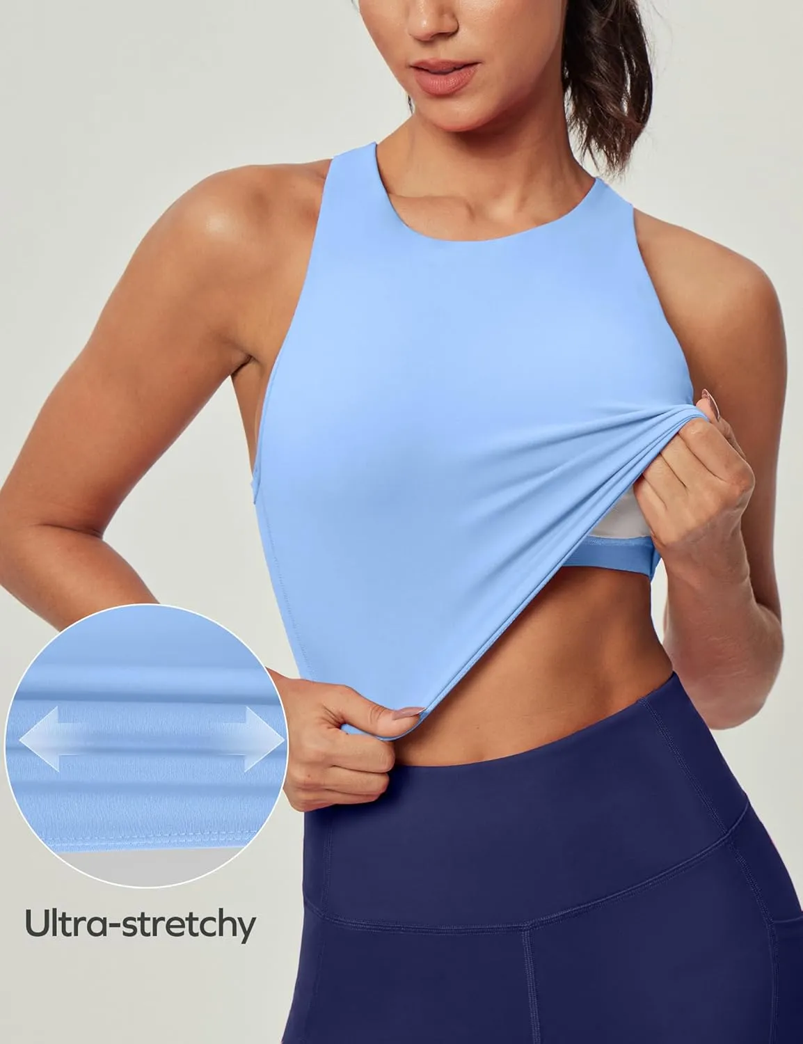 Ewedoos Longline Sports Bras for Women High Neck Racerback Sports Bra Padded Workout Crop Tank Tops with Built in Bra