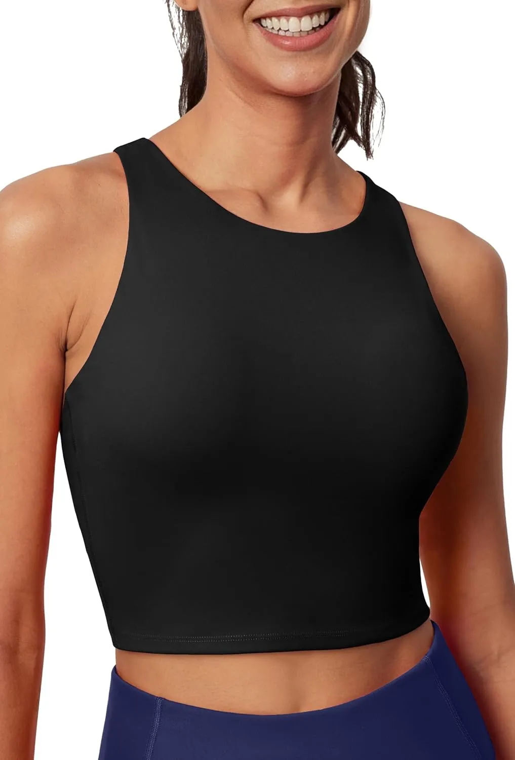 Ewedoos Longline Sports Bras for Women High Neck Racerback Sports Bra Padded Workout Crop Tank Tops with Built in Bra