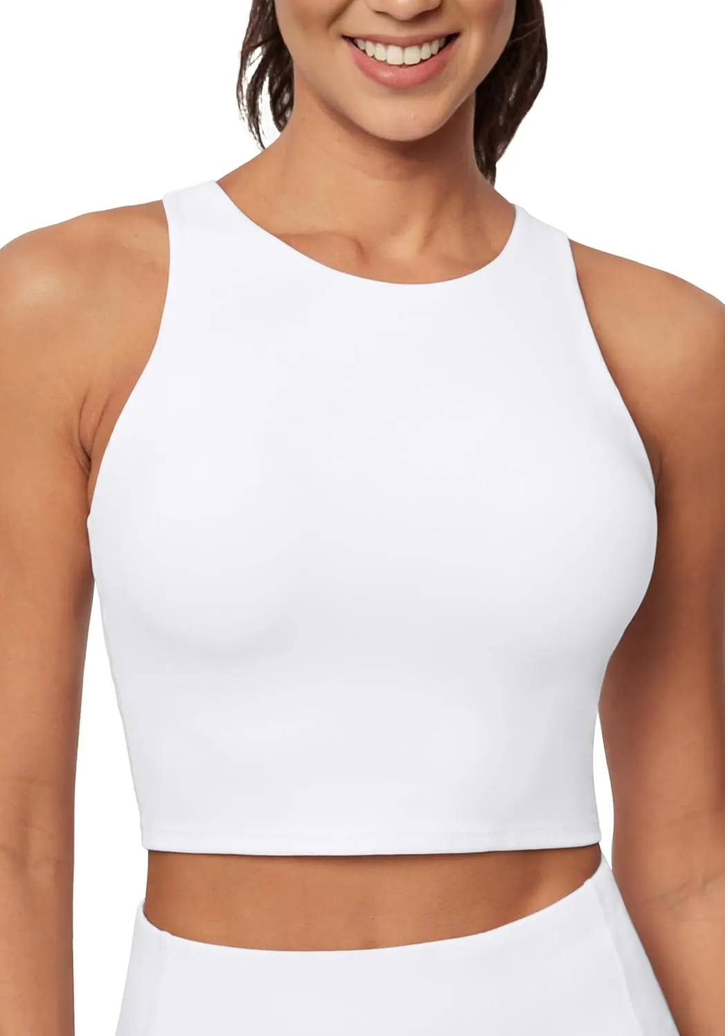 Ewedoos Longline Sports Bras for Women High Neck Racerback Sports Bra Padded Workout Crop Tank Tops with Built in Bra