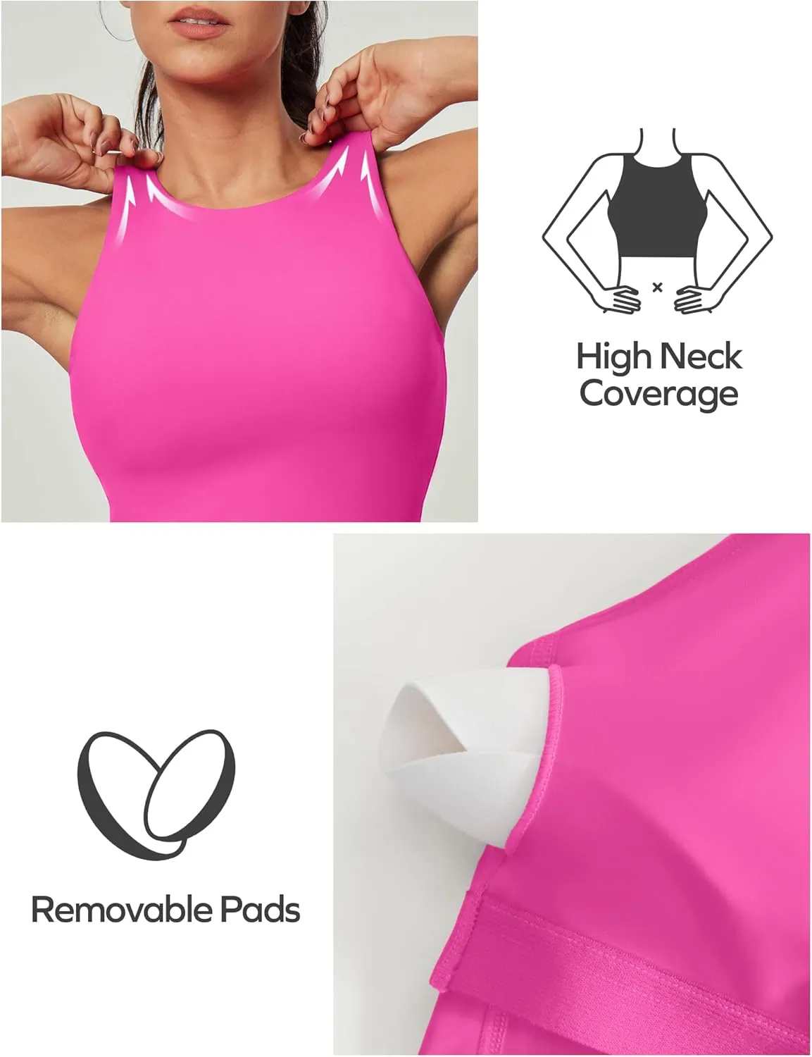 Ewedoos Longline Sports Bras for Women High Neck Racerback Sports Bra Padded Workout Crop Tank Tops with Built in Bra