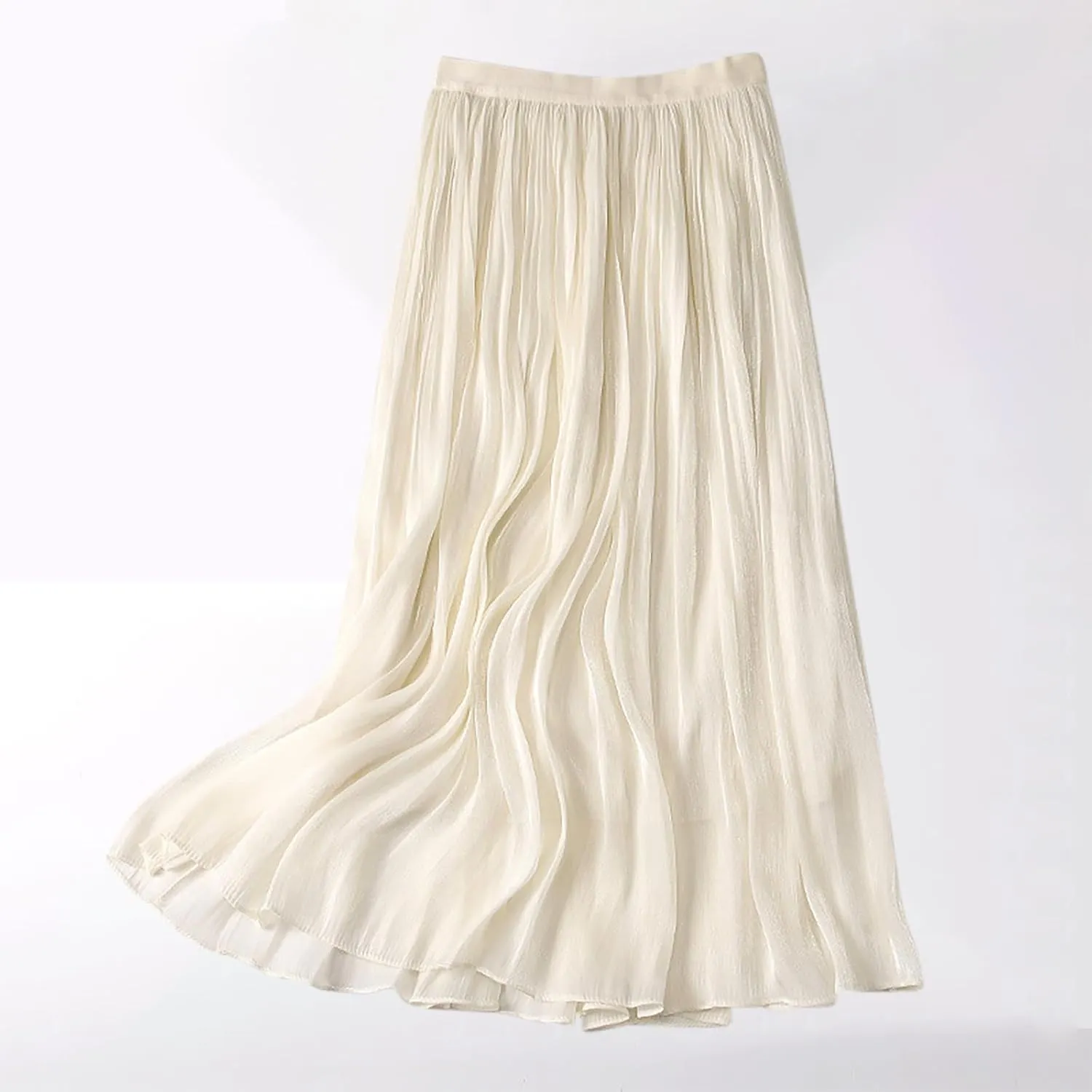 Flowy Skirt for Women Elegant a Line Swing Midi Skirts Casual Elastic Waist Mid Length Skirt Spring Comfy Skirts