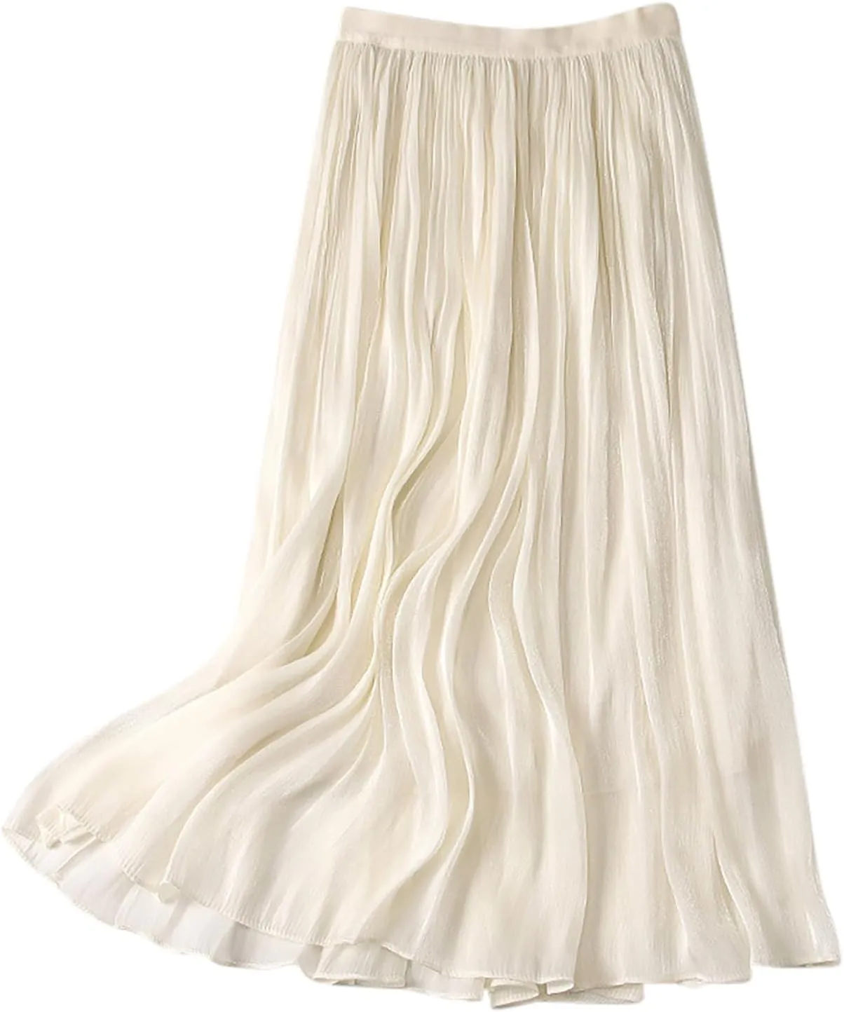 Flowy Skirt for Women Elegant a Line Swing Midi Skirts Casual Elastic Waist Mid Length Skirt Spring Comfy Skirts