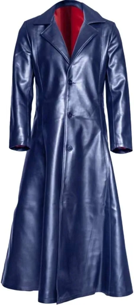 Gothic Leather Trench Coat for Men Fashion Fall Winter Long Coats Faux Leather Jacket Plus Size Trenchcoat Outwear