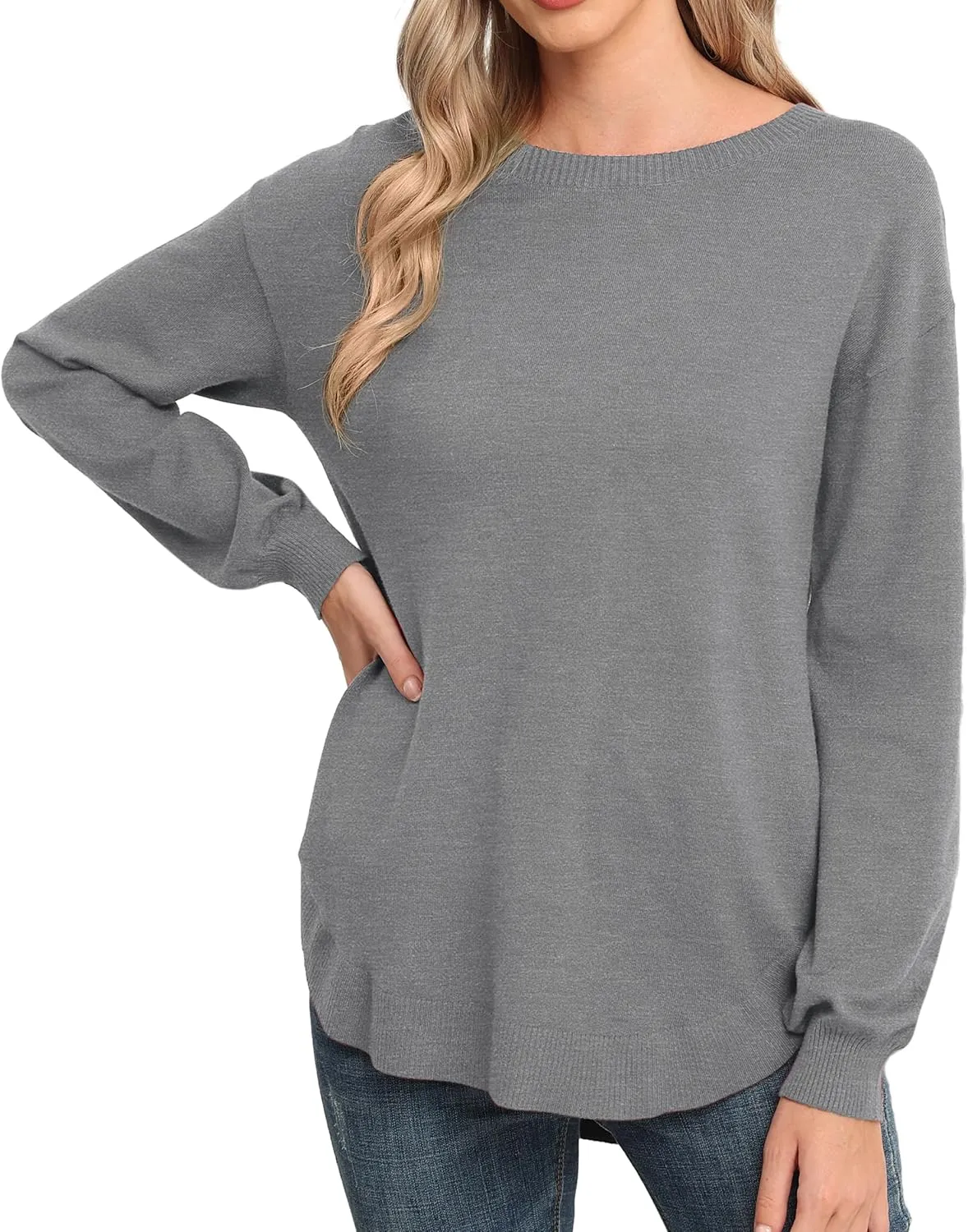 GRECERELLE Womens Long Sleeve Lightweight Crewneck Sweater Tops Casual Soft Knit Pullover Jumper