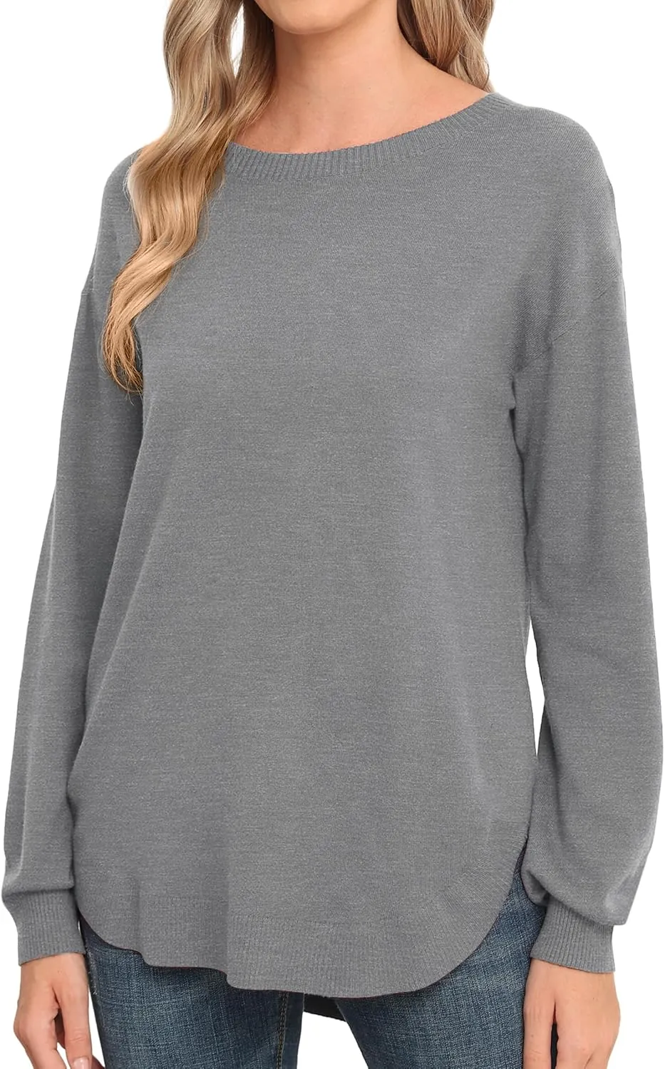 GRECERELLE Womens Long Sleeve Lightweight Crewneck Sweater Tops Casual Soft Knit Pullover Jumper