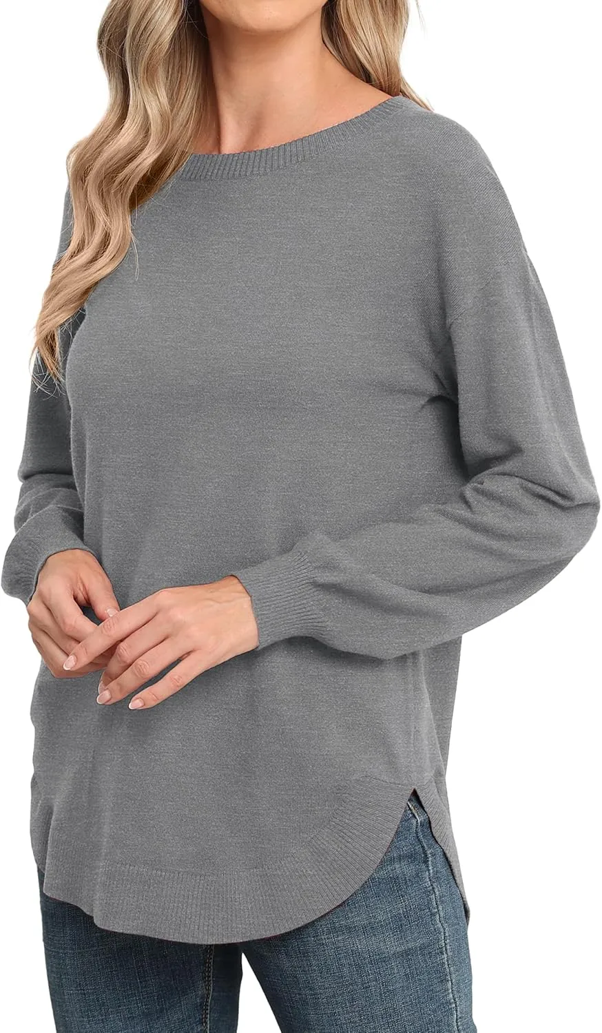 GRECERELLE Womens Long Sleeve Lightweight Crewneck Sweater Tops Casual Soft Knit Pullover Jumper