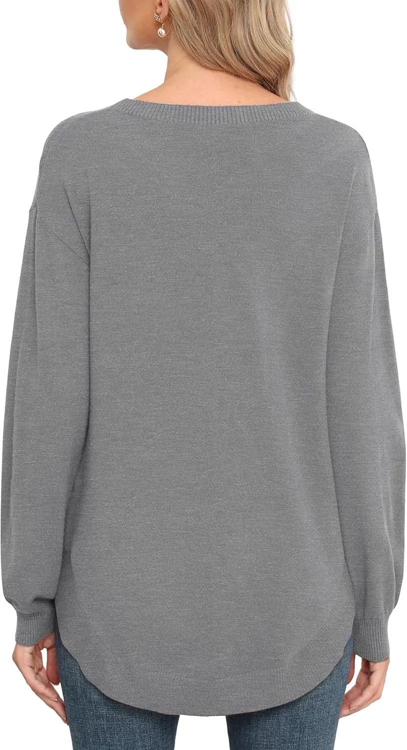 GRECERELLE Womens Long Sleeve Lightweight Crewneck Sweater Tops Casual Soft Knit Pullover Jumper