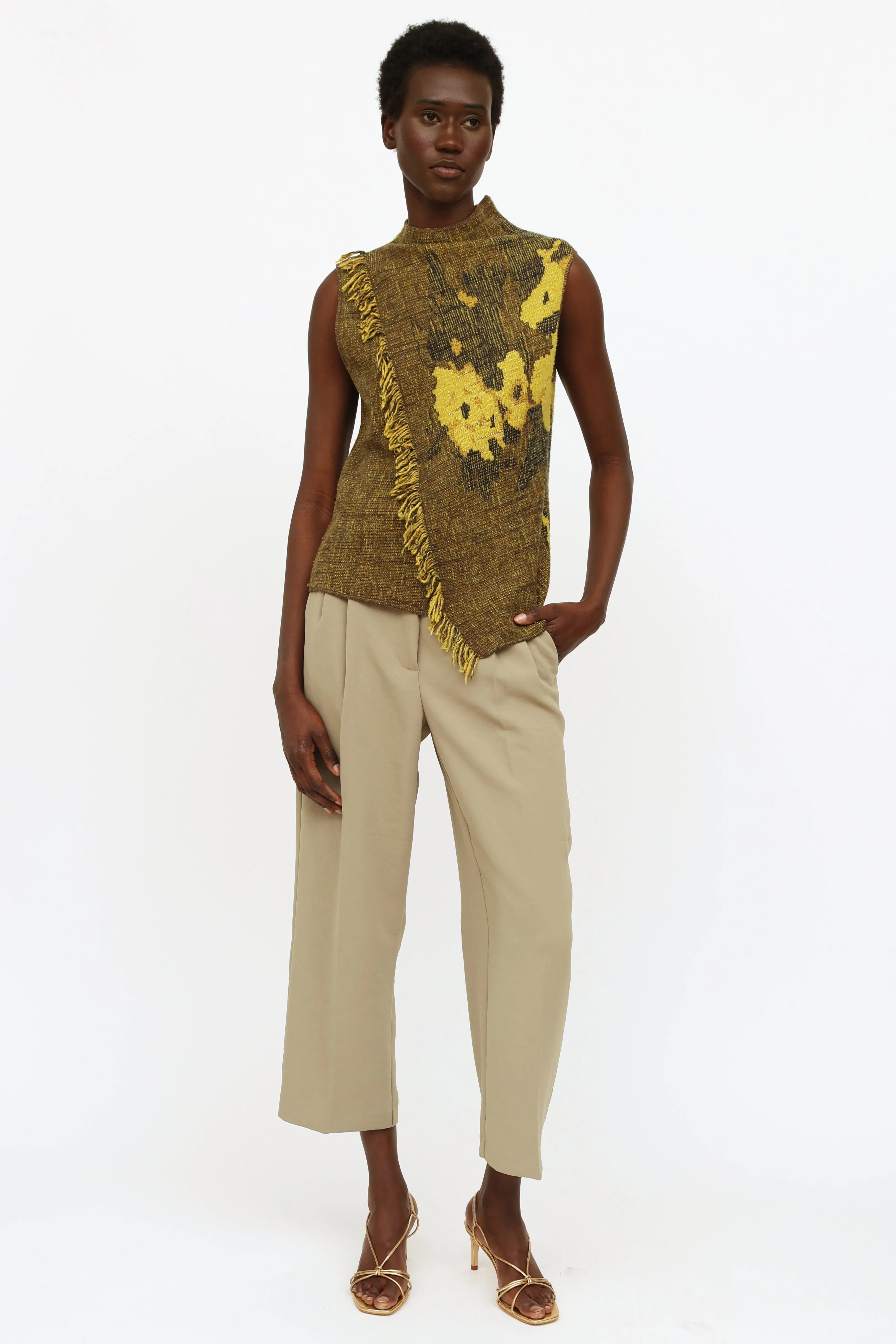 Green Fringe Floral Sleeveless Top