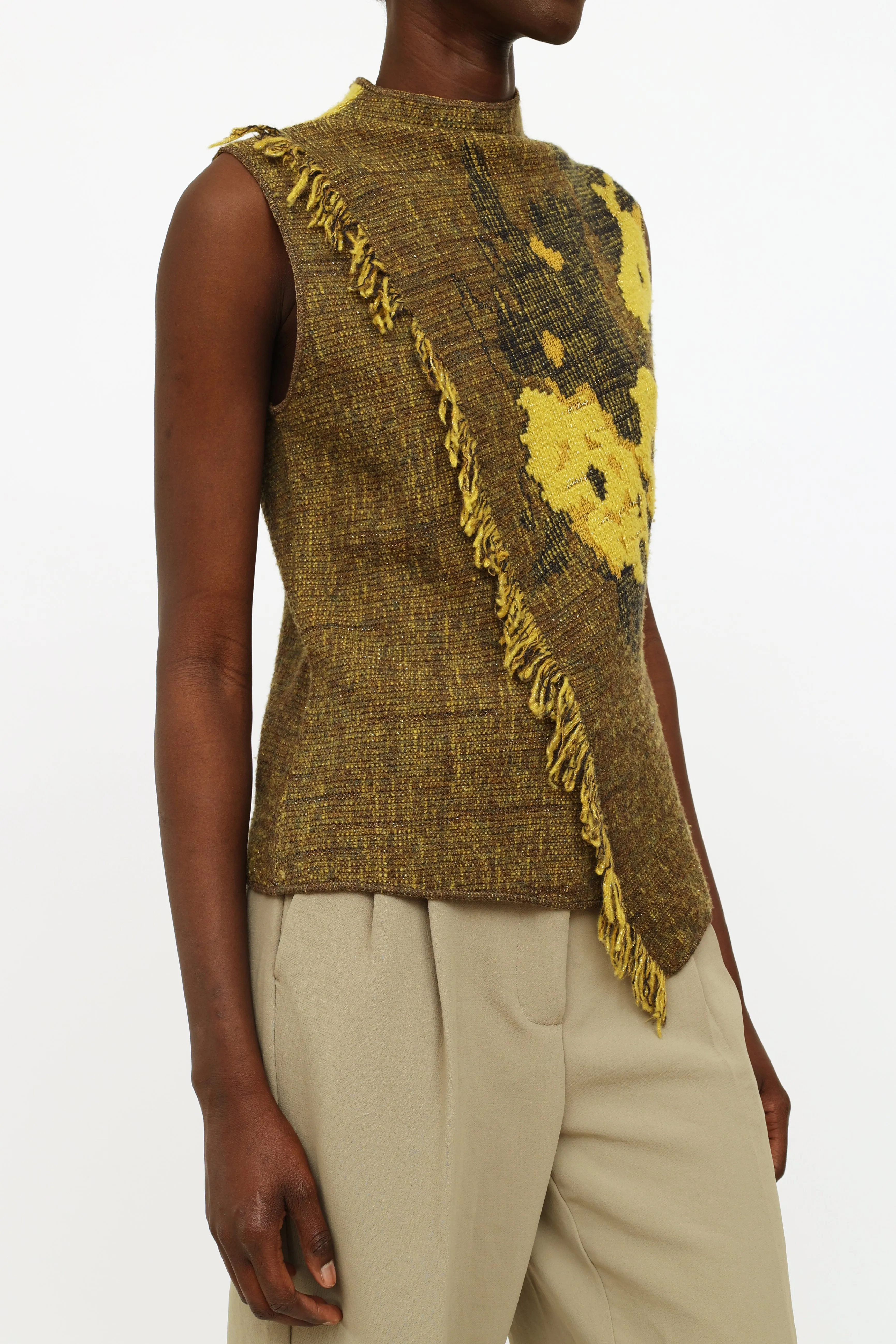 Green Fringe Floral Sleeveless Top