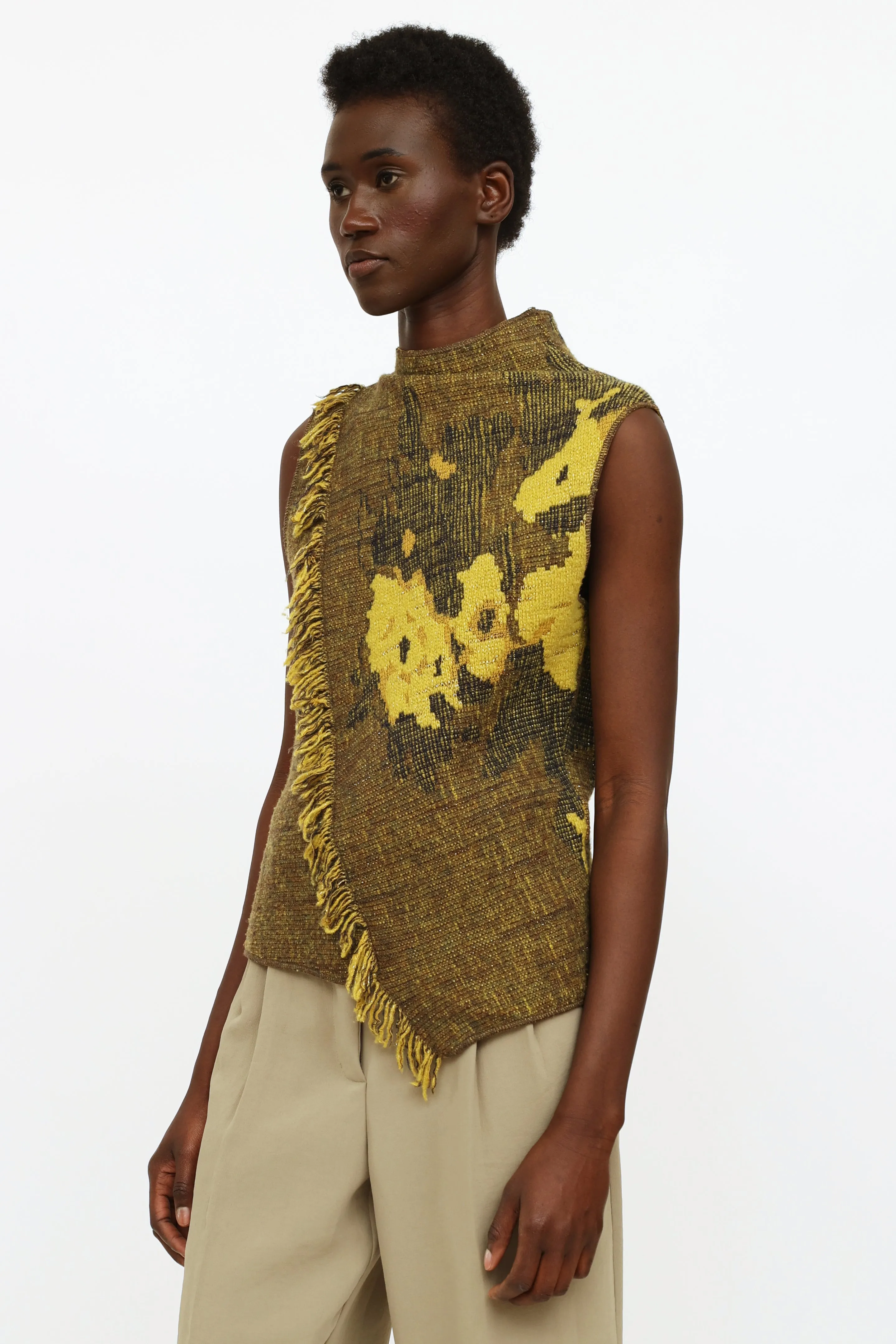Green Fringe Floral Sleeveless Top