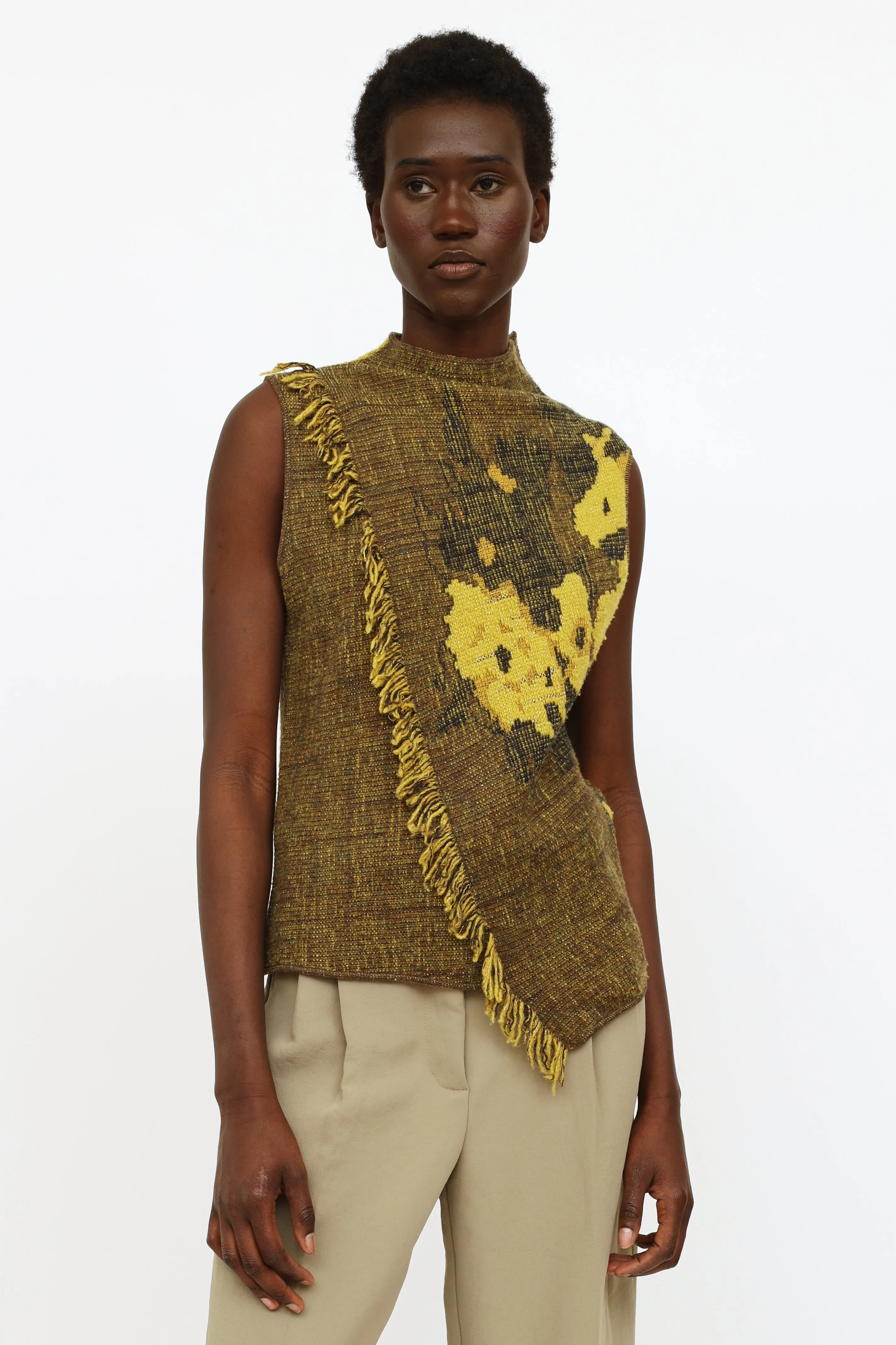 Green Fringe Floral Sleeveless Top