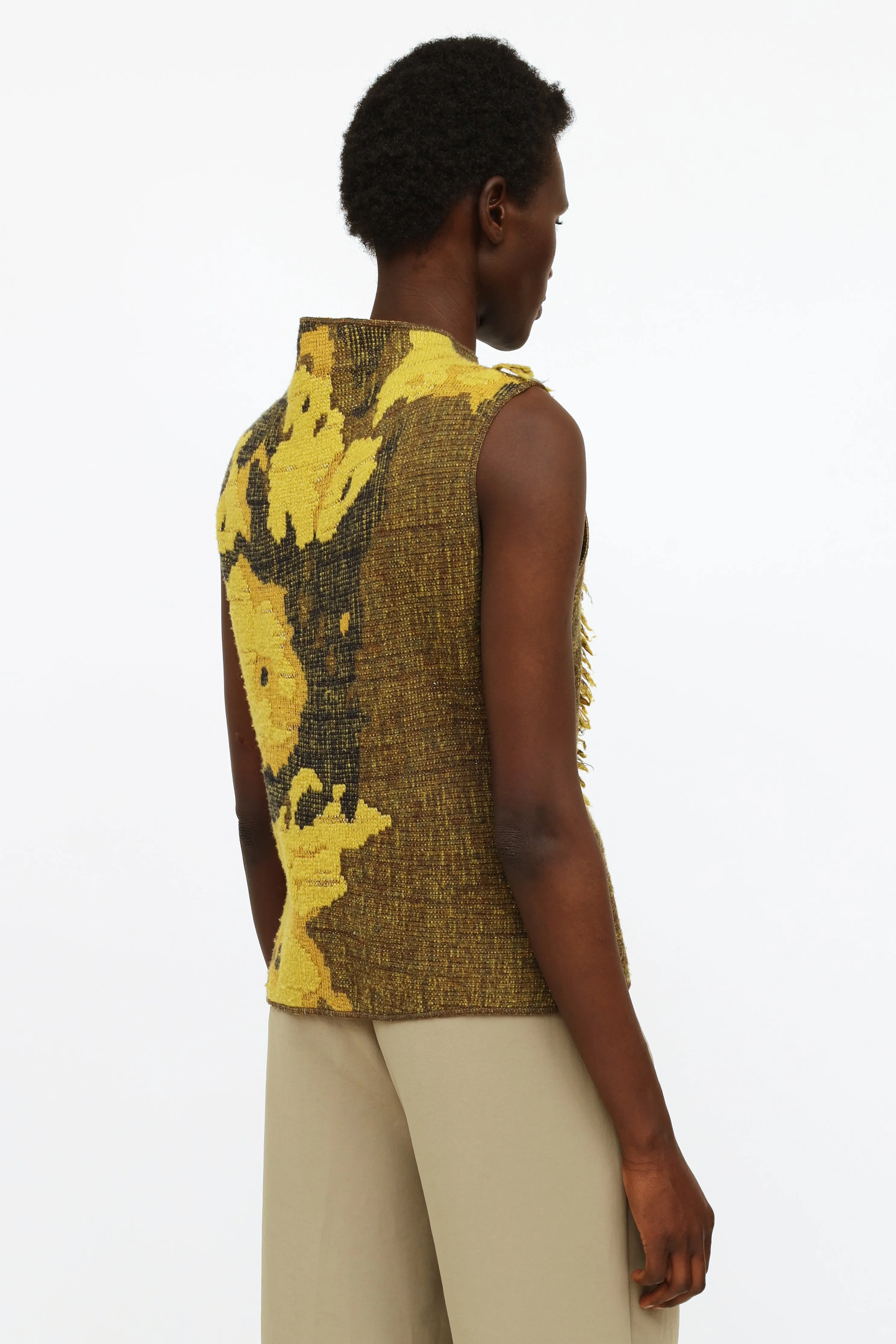 Green Fringe Floral Sleeveless Top