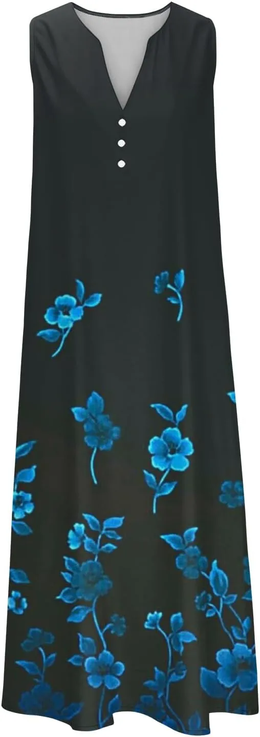 Hawaiian Beach Sundresses for Women Fall Summer Sleeveless Vneck Flower Maxi Long Dress Sundresses Women 2025