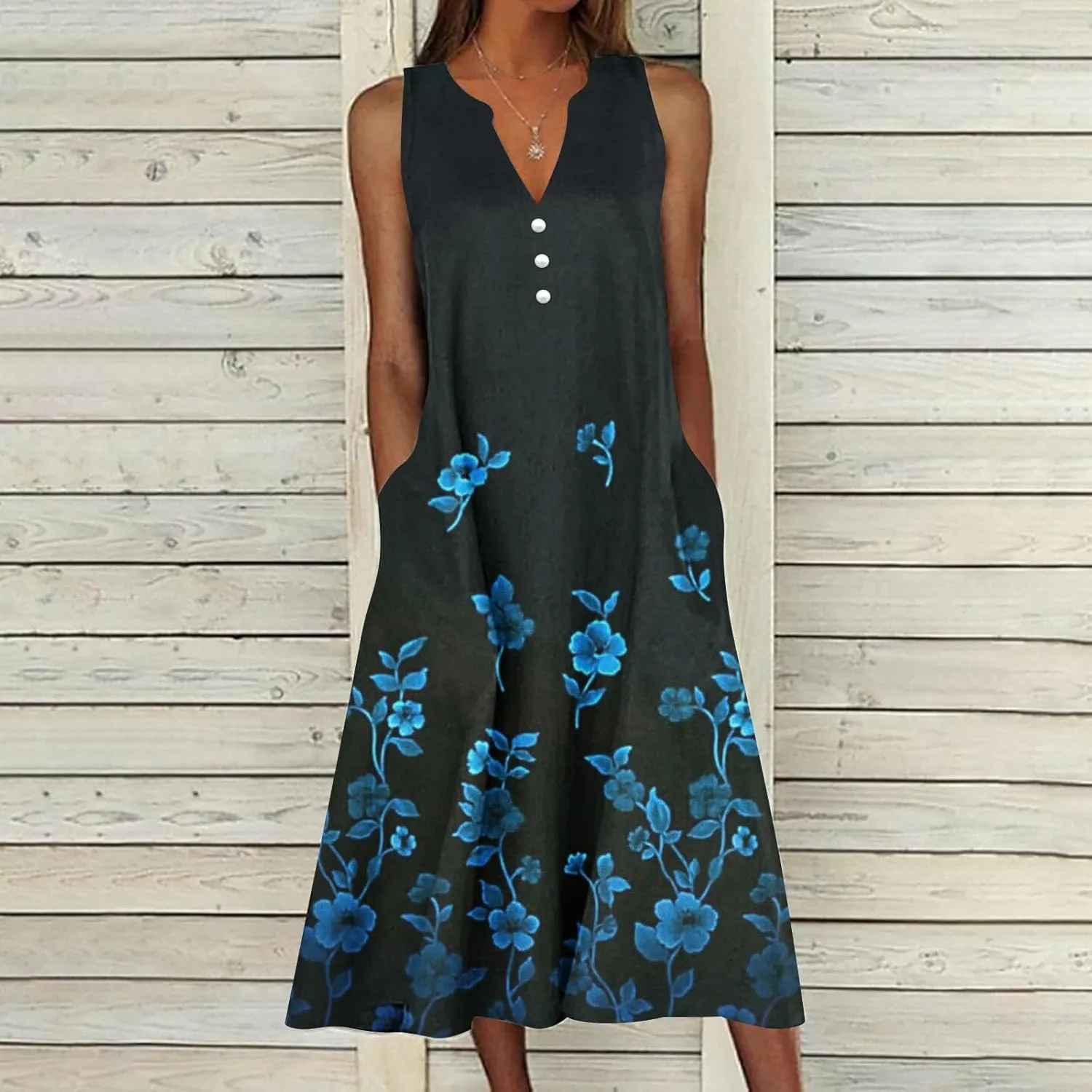 Hawaiian Beach Sundresses for Women Fall Summer Sleeveless Vneck Flower Maxi Long Dress Sundresses Women 2025