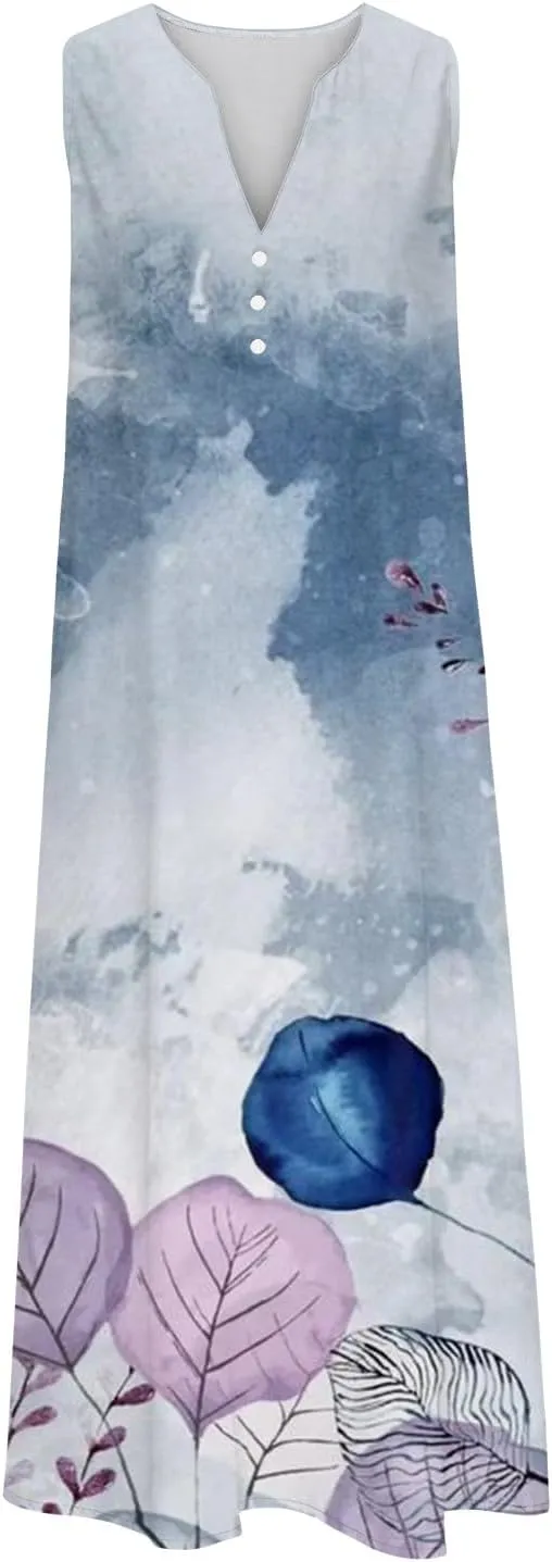Hawaiian Beach Sundresses for Women Fall Summer Sleeveless Vneck Flower Maxi Long Dress Sundresses Women 2025