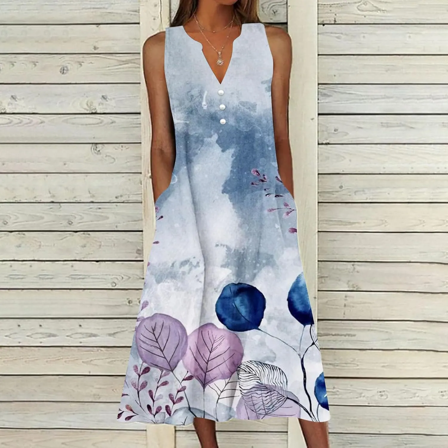 Hawaiian Beach Sundresses for Women Fall Summer Sleeveless Vneck Flower Maxi Long Dress Sundresses Women 2025