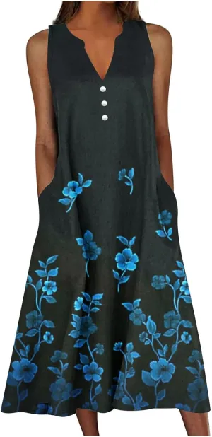 Hawaiian Beach Sundresses for Women Fall Summer Sleeveless Vneck Flower Maxi Long Dress Sundresses Women 2025