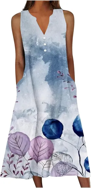 Hawaiian Beach Sundresses for Women Fall Summer Sleeveless Vneck Flower Maxi Long Dress Sundresses Women 2025
