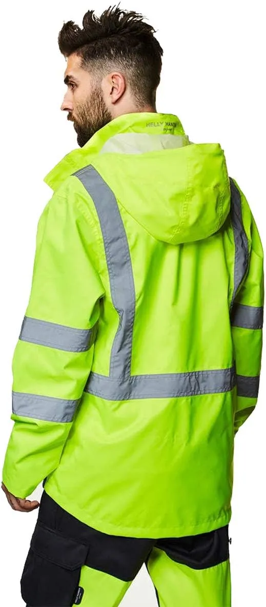 Helly-Hansen Alta Waterproof High Visibility Shell Jackets for Men with Detachable Hood and Napoleon Pocket; Class 3