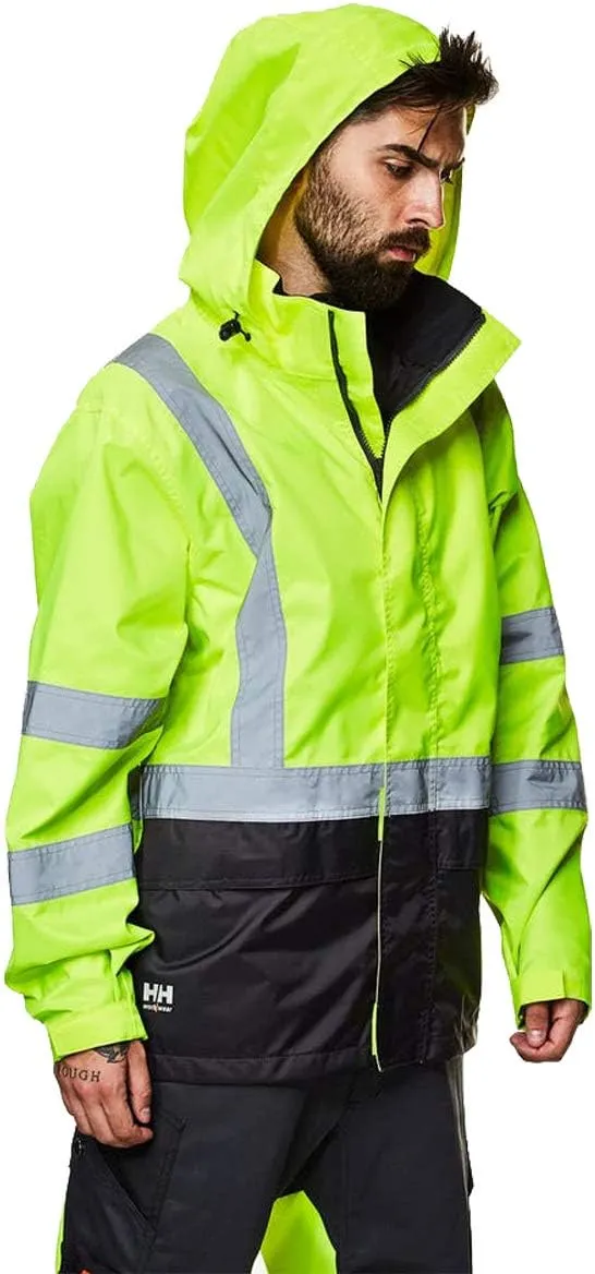 Helly-Hansen Alta Waterproof High Visibility Shell Jackets for Men with Detachable Hood and Napoleon Pocket; Class 3