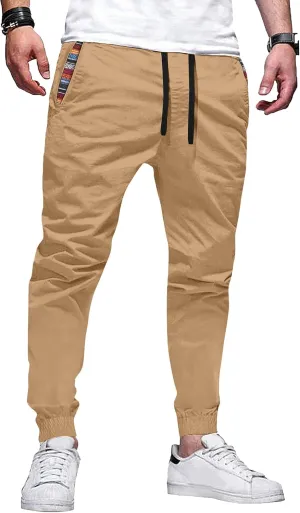 HOTake Mens Joggers Pants Elastic Waistband Khaki Pants Mens Drawstring Casual Pants with Signature Pockets