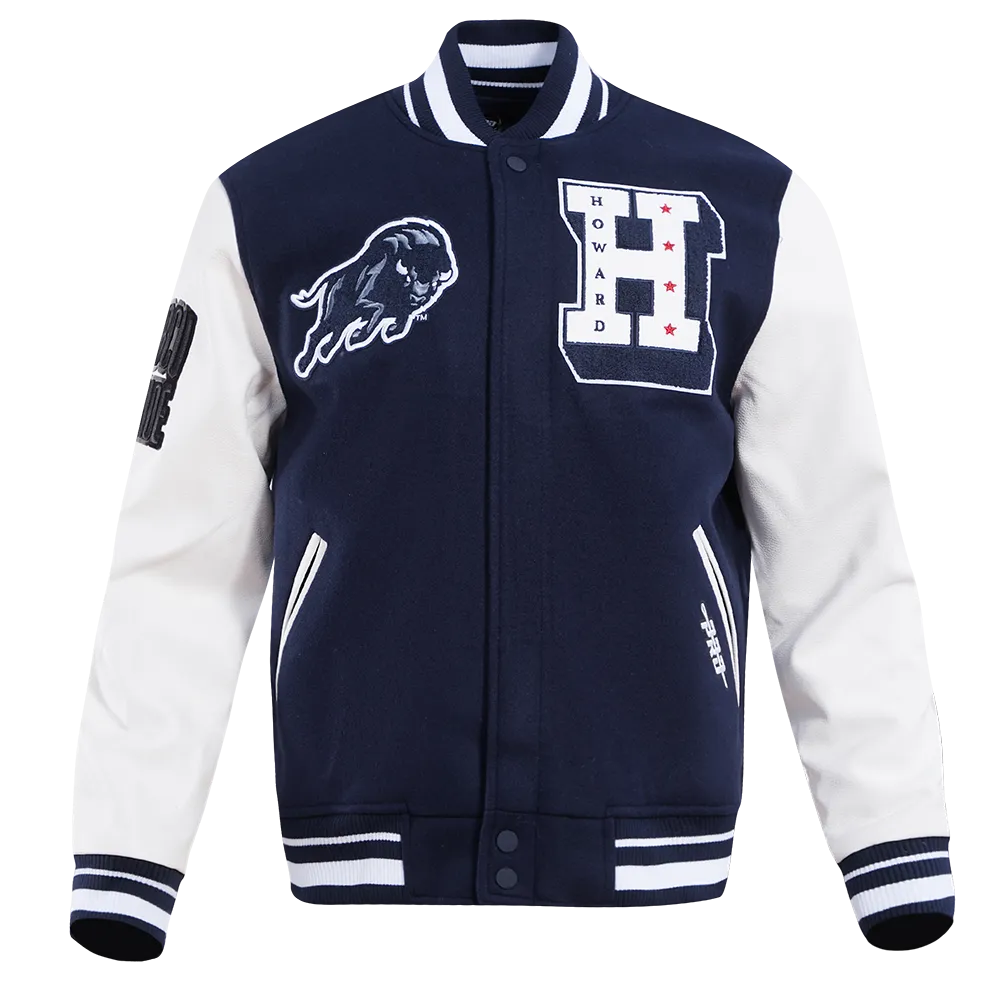 HOWARD UNIVERSITY CLASSIC RIB WOOL VARSITY JACKET (MIDNIGHT NAVY/WHITE)
