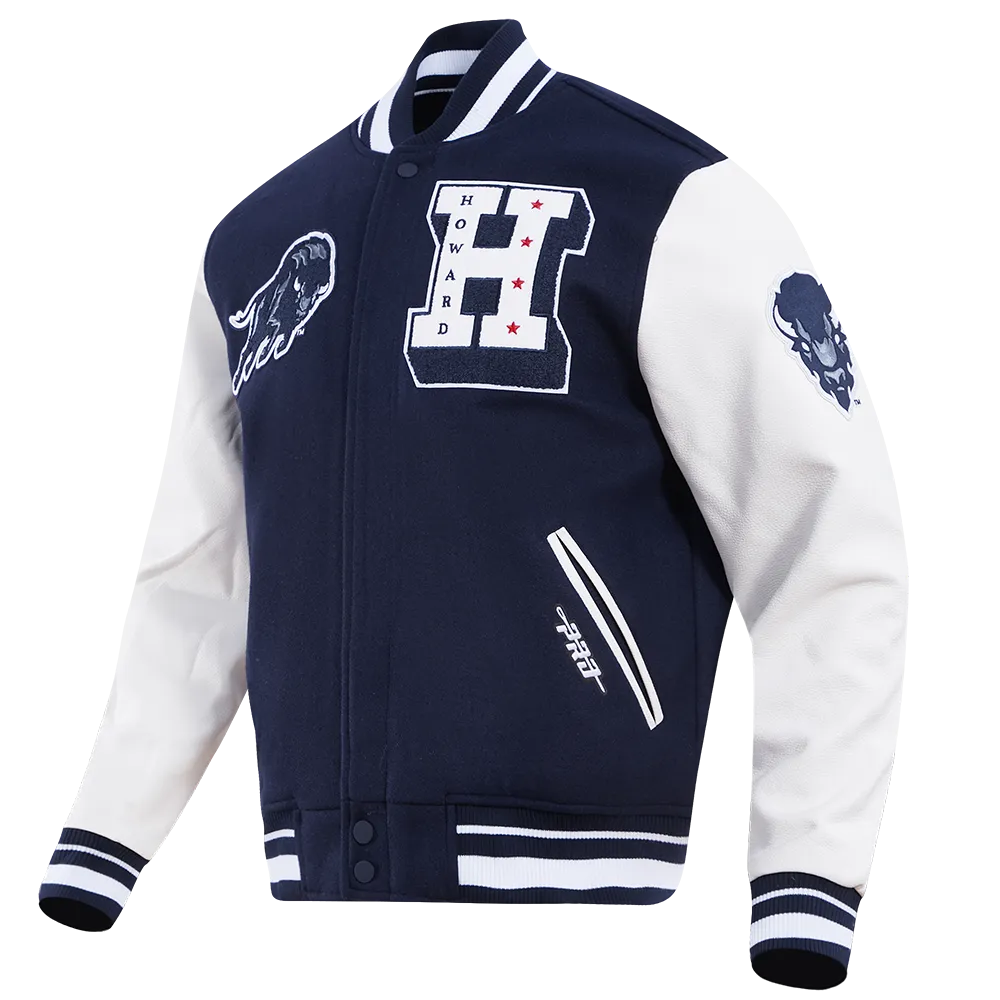 HOWARD UNIVERSITY CLASSIC RIB WOOL VARSITY JACKET (MIDNIGHT NAVY/WHITE)