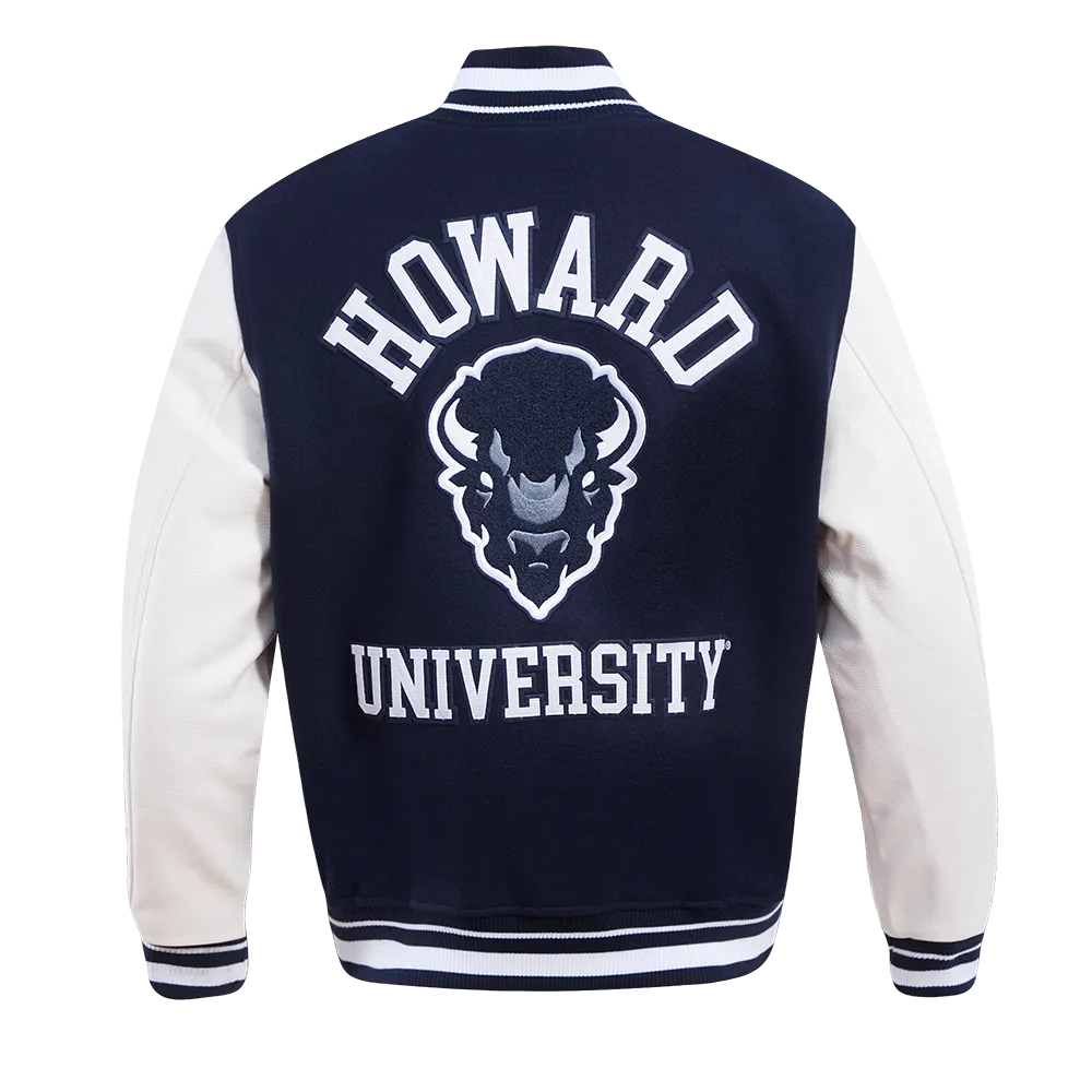 HOWARD UNIVERSITY CLASSIC RIB WOOL VARSITY JACKET (MIDNIGHT NAVY/WHITE)