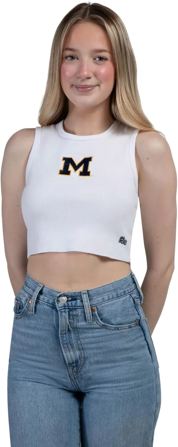 Hype & Vice Cut-Off Tank for Women (Large) - University of Michigan Top for Women, Cropped Fit Tank Top, College Shirts for Game Days - White