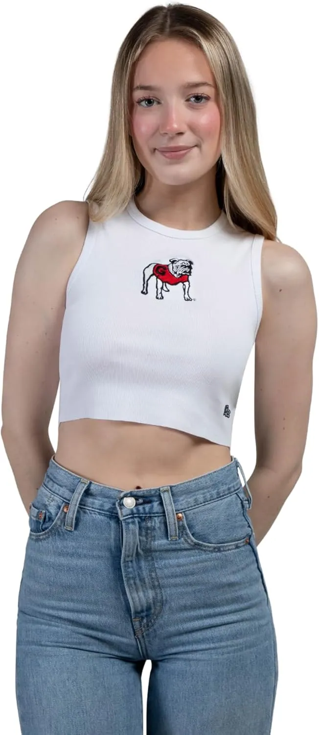 Hype & Vice Cut-Off Tank for Women (Small) - University of Georgia Top for Women, Cropped Fit Tank Top, College Shirts for Game Days - White