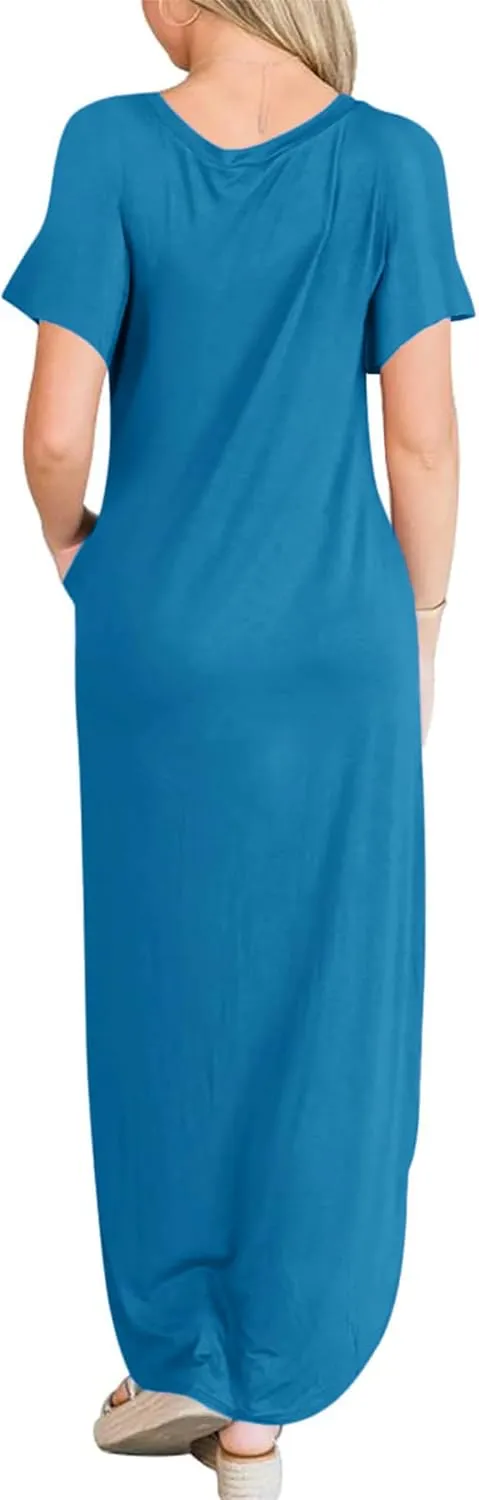 INKOFF Women Maxi Summer Dress Split Sundress Loose Casual Soft Shirt Dress Beach Trendy Vacation Outfit Resort Wear