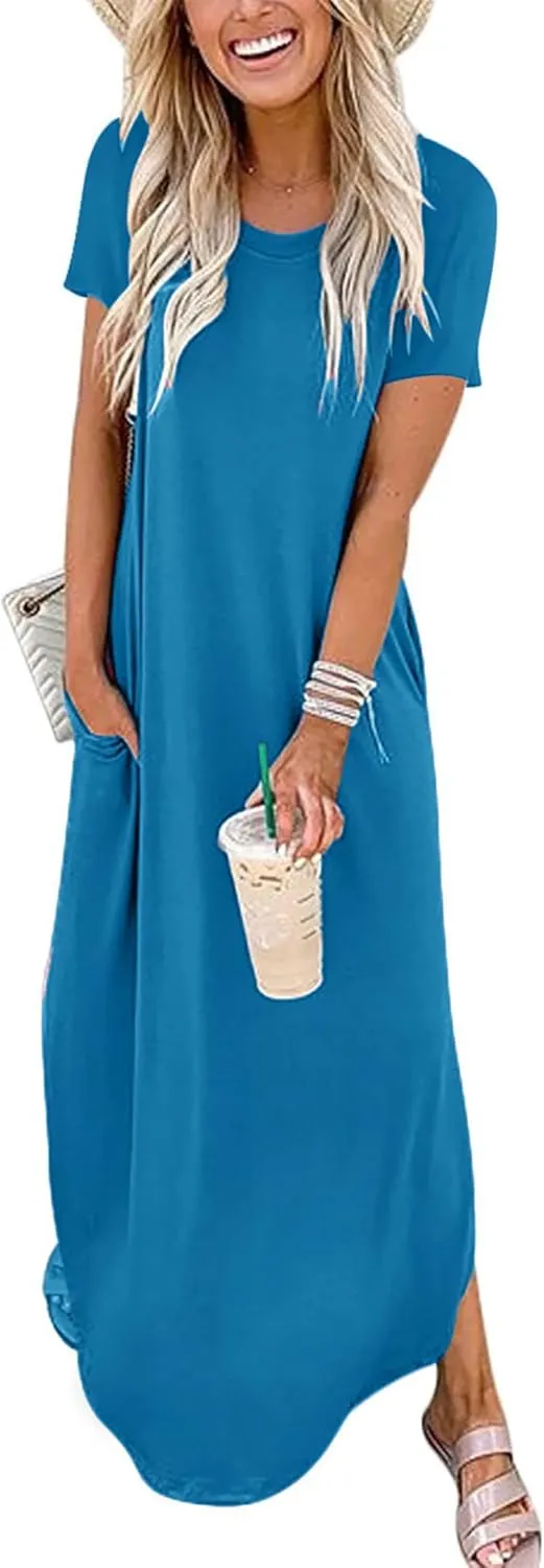 INKOFF Women Maxi Summer Dress Split Sundress Loose Casual Soft Shirt Dress Beach Trendy Vacation Outfit Resort Wear