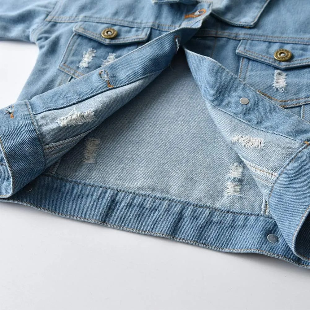 IWEMEK Toddler Baby Boy Girl Denim Jackets Button Down Jeans Jacket Top Coat Ripped Cowboy Outwear Hooded Winter Fall Clothes