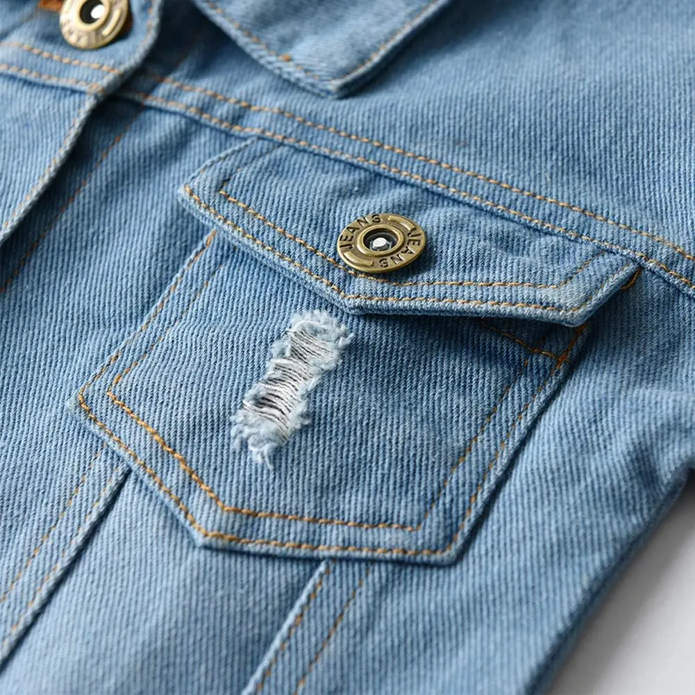 IWEMEK Toddler Baby Boy Girl Denim Jackets Button Down Jeans Jacket Top Coat Ripped Cowboy Outwear Hooded Winter Fall Clothes