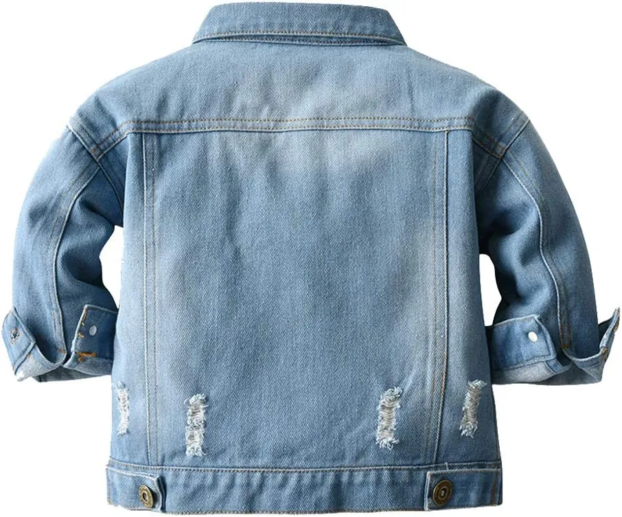 IWEMEK Toddler Baby Boy Girl Denim Jackets Button Down Jeans Jacket Top Coat Ripped Cowboy Outwear Hooded Winter Fall Clothes